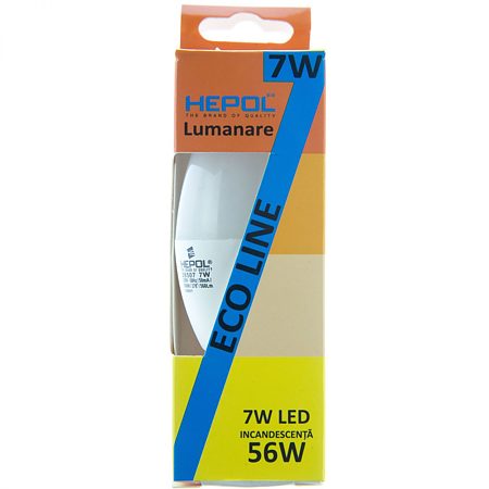Bec LED Ecoline Hepol, lumanare, E14, 7 W, 560 lm, lumina calda 3000 K
