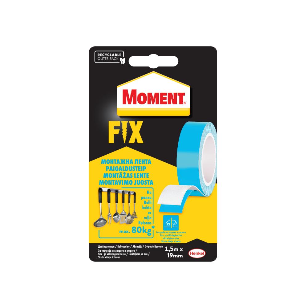 Banda dublu adeziva pentru fixare, Moment Fix Super, 1,5 m x 19 mm, 80 kg