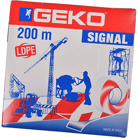 Banda reflectorizanta pentru delimitare Geko Signal reflector, PVC, alb-rosu, 70 mm x 200 m
