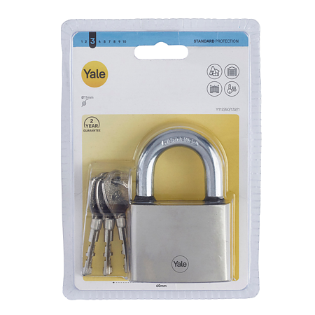 Lacat din otel Yale veriga scurta, 60 mm, 3 chei