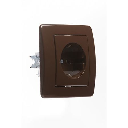 Priza  simpla TEM Ekonomik, 220-240V AC, contact protectie, IP20, maro