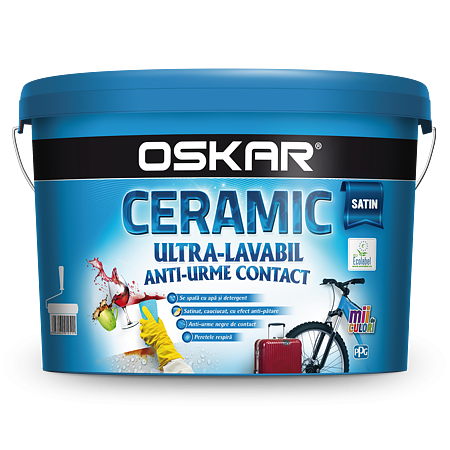 Vopsea ultralavabila Oskar Ceramic satin, interior/exterior, alb, 8,5 L