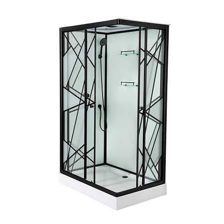 Cabina de dus Sanotechnik Deco Black 2, dreptunghiulare, sticla 5 mm, Easy-Clean, profile aluminiu negre mate, cu hidromasaj, 120 x 80 x 215 cm