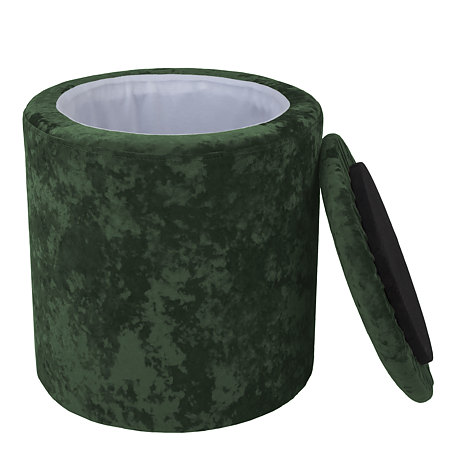 Taburet Nadia, stofa verde E57, cu spatiu depozitare, rotund, 37 x 37 x 42 cm
