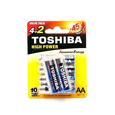 Baterii Toshiba High Power, alcaline, AA/R6, blister 4+2 bucati
