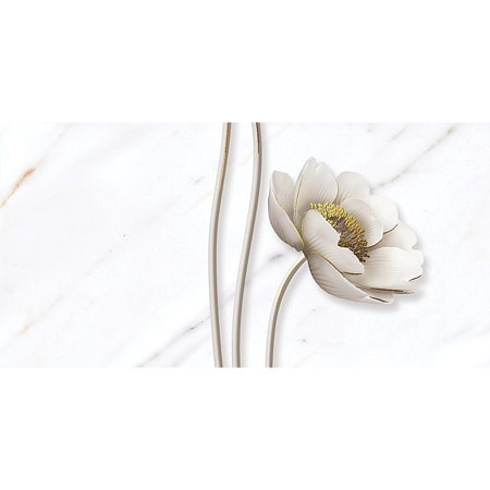 Set medalion faianta decorativa Cesarom Statuario, finisaj lucios, alb, model floral, 3 buc, 50 x 25 cm