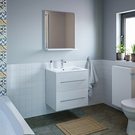 Set mobilier baie Badenmob Seria 054-60, masca + lavoar + oglinda cu polita, alb Set mobilier baie Badenmob Seria 054-60, masca + lavoar + oglinda cu polita, alb