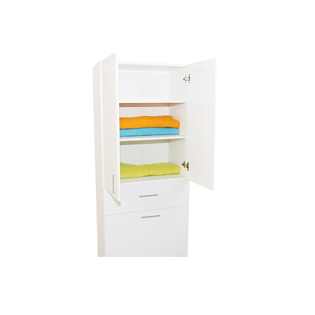 Dulap baie Badenmob Seria 021, cos rufe integrat, 3 usi, PAL, alb, 64 x 37 x 170 cm