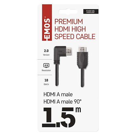 Cablu Hdmi Ethernet De Mare Viteza Emos, Tata 90° - Tata Drept, 1.5 M 