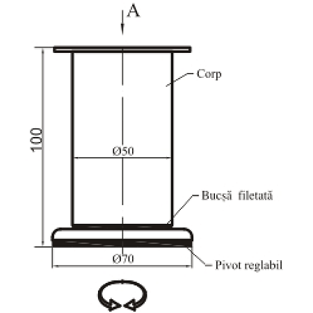 Picior rotund crom CL004 D50 x 100 mm