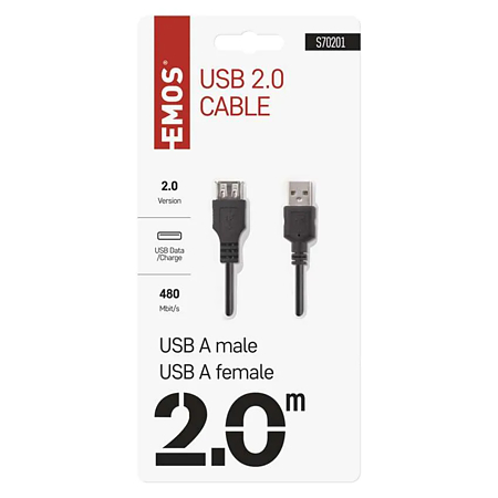 Cablu alimentare/transfer date USB 2.0 Emos, tata A - mama A, 2 m 