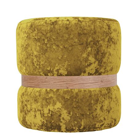 Taburet Ring, inel stejar, catifea galben E51, rotund, 38 x 38 x 40 cm