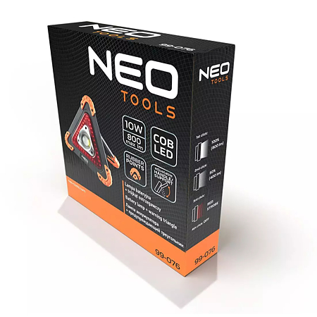 Lampa cu baterii + triunghi avertizare 2in1 Neo Tools 99-076 Led COB, 10 W, 800 lm, 3 moduri iluminare