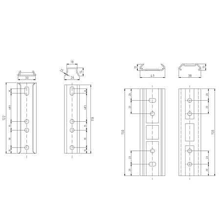 Piese de cuplare pentru mecanisme de glisare, 122 mm, 30 mm Piese de cuplare pentru mecanisme de glisare, 122 mm, 30 mm