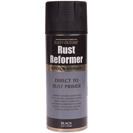 Vopsea spray primer direct pe rugina Rust-Oleum, negru, mat, interior/exterior, 400 ml