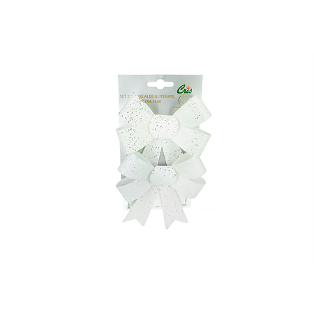 Set 2 funde albe gliterate decorative de Craciun, material sintetic si plastic,13x17x4.5cm 