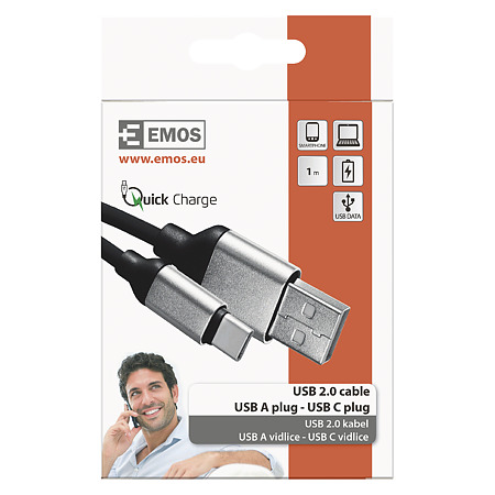 Cablu USB Emos 2.0 C, negru, 1 m