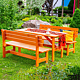 Set gradina masa si 2 banci Bucinmob Wiesbaden, lemn rasinoase, cires, 150 x 70 cm