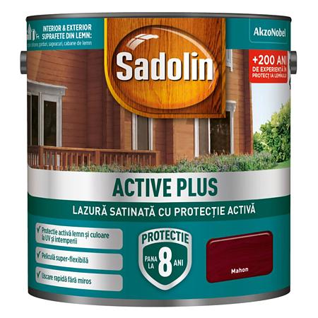 Lazura satinata pentru protectia lemnului Sadolin Active Plus WB, mahon, interior/exterior, 2.5 l