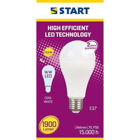 Bec LED A65, standard, E27, 16 W, lumina rece 6500 K