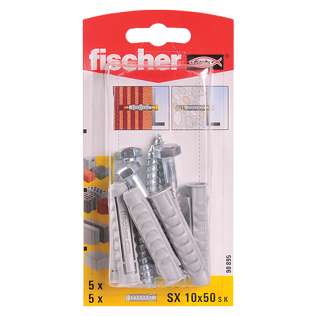 Diblu din nailon cu surub, Fischer SX, 10 x 50 mm, 7 x 65 mm, 5 buc