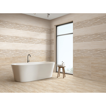 Faianta baie rectificata glazurata Egyptian Travertine AC-12356 HL1, bej, lucios, model, 75 x 25 cm