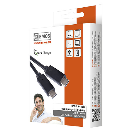 Cablu USB Emos, 3.1 C/M - 3.1 C/M, negru, 1 m