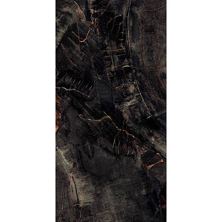 Gresie interior/exterior portelanata glazurata Fossil Agate, negru, lucios, 9 mm, 80 x 160 cm