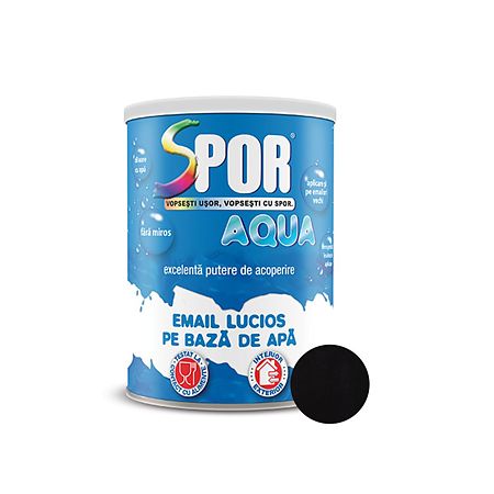Email lucios Spor Aqua, pentru lemn/metal, interior/exterior, pe baza de apa, negru, 0.7 l