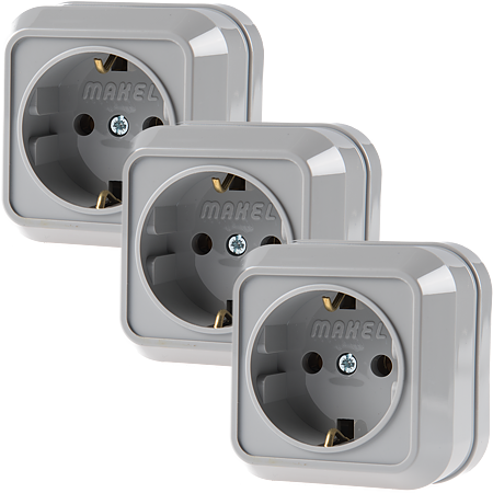 Priza Schuko Makel 45008, montaj aparent IP44, gri