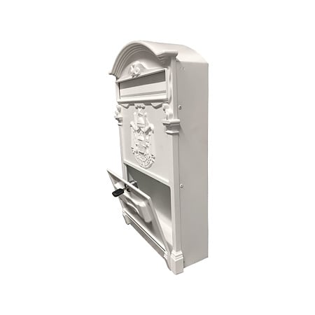 Cutie postala exterior Ferrobrand, tabla zincata, usa aluminiu, alb, 2 chei, 400 x 255 x 90 mm