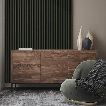 Panou decorativ Linea Slim, 3 lamele, MDF, verde/negru, interior, 265 x 15 cm