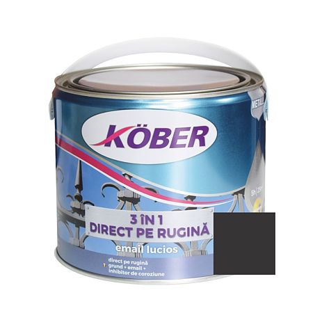 Vopsea alchidica/email pentru metal Kober 3 in 1, interior / exterior, negru, 2,5 L