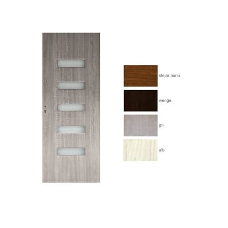 Usa interior celulara cu geam Pamate M104, reversibila, MDF, gri, toc reglabil, 200 x 80 x 3.5 cm