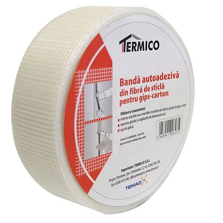 Banda auto adeziva pentru gips-carton Termico, alb, 50 mm x 20 m 