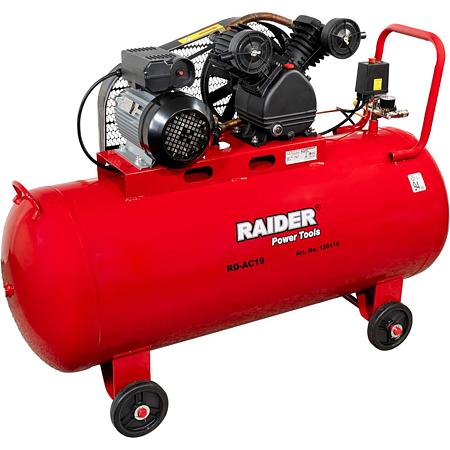 Compresor aer pe curea Raider RD-AC19, 2.2 kW, 200 l, 250 l/min, rosu, 2 pistoane