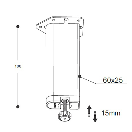 Picior masa, metal, negru, ajustabil, 60 x 25 mm, H 100 mm