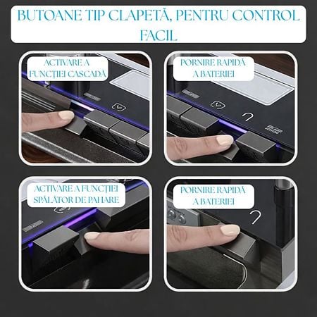Chiuveta bucatarie multifunctionala smart BadenMob, 1 cuva, inox auriu, afisaj digital, doua cascade, spalator pahare, dozator detergent, baterie extensibila cu 3 functii, tocator, tava si sita inclusa, antizgarieturi, sistem preaplin, 75 x 45 x 22 cm