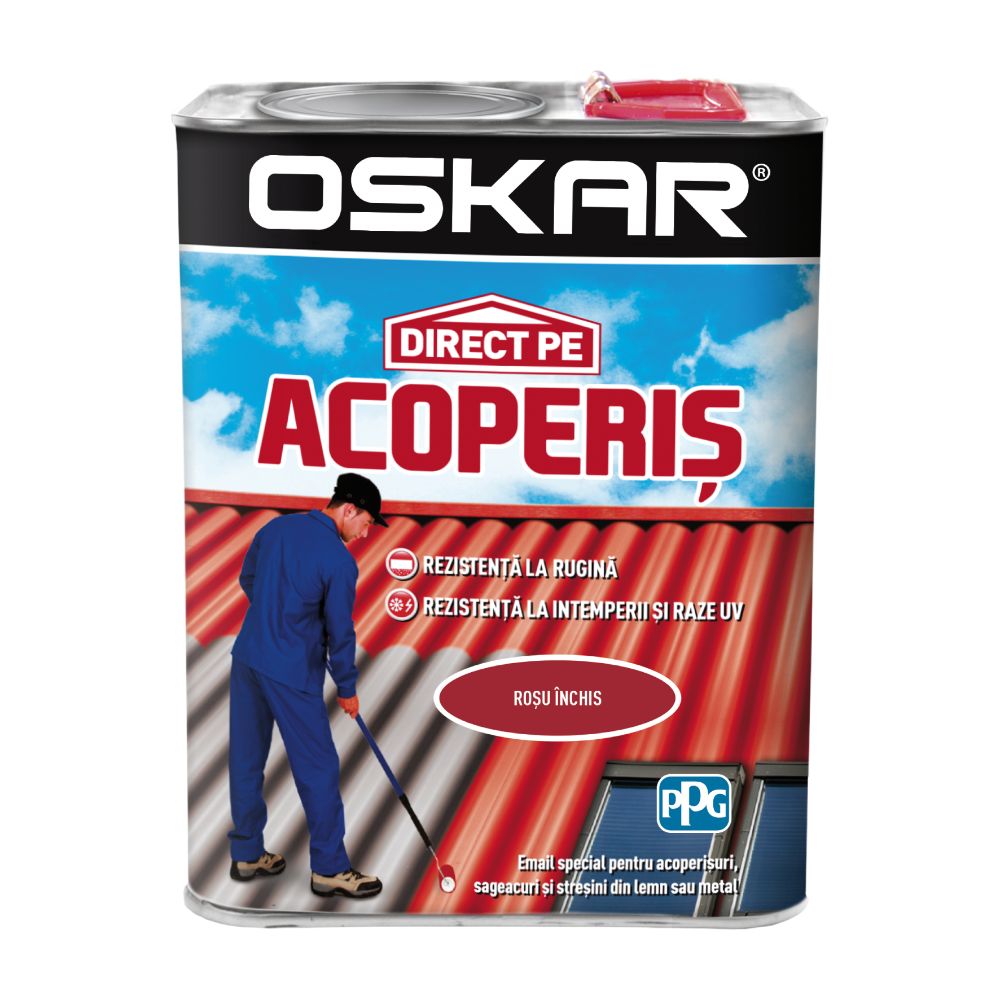 Vopsea Oskar Direct pe Acoperis, rosu inchis, exterior, 2.5 l 2.5