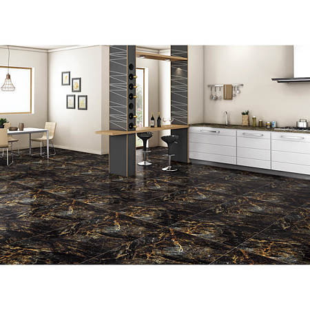 Gresie portelanata exterior/interior Mirage Gold, rectificata, negru si auriu, 60 x 120 cm