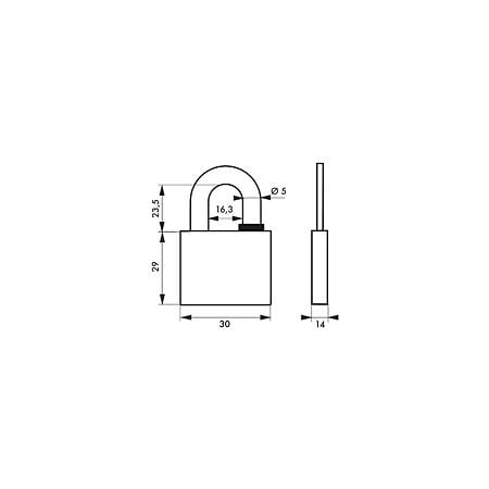 Lacat din alama, Thirard Reverso, l 30mm, 4 chei reversibile