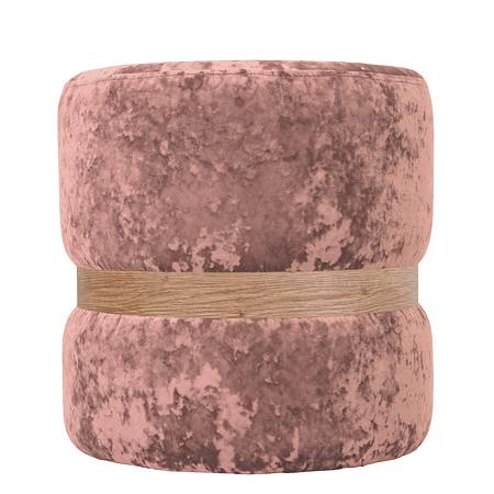 Taburet Ring, inel stejar, catifea roz E45, rotund, 38 x 38 x 40 cm