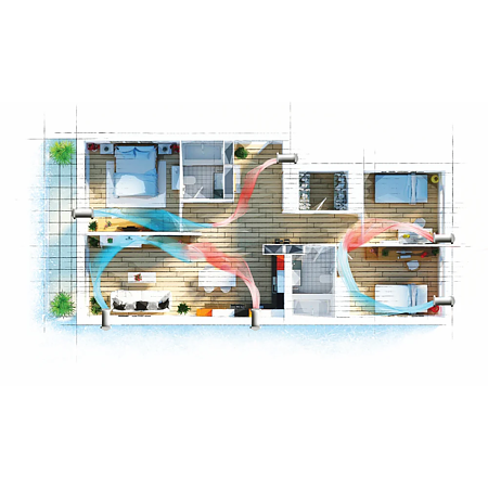 Sistem de ventilatie descentralizat cu recuperare de caldura BSK Zephyr, Wi-Fi, 6.3 W, senzor de temperatura, senzor umiditate, telescopic
