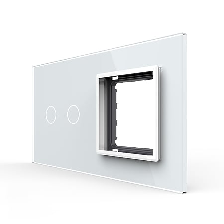 Rama intrerupator dublu + priza simpla Livolo VL-P702/E-4W, sticla securizata, alb