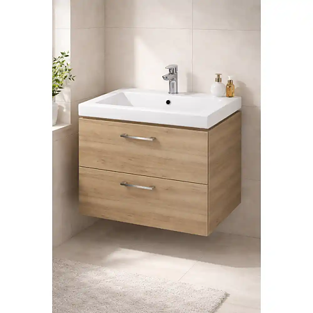 Set mobilier baie Cersanit Como, PAL, masca + lavoar, maro, 59.4 x 44.7 x 45.2 cm