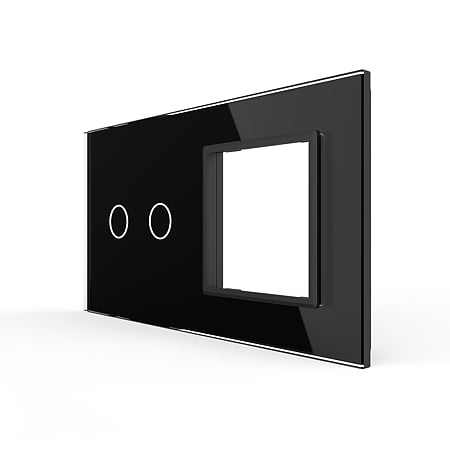 Rama intrerupator dublu + priza simpla Livolo VL-P702/E-4B, sticla securizata, negru