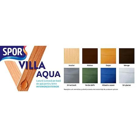 Lazura pentru lemn Spor Villa Aqua Ultra, pe baza de apa, mahon, interior/exterior,  0.75 l