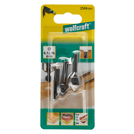 Set de zencuire WS Wolfcraft 2504000, 3 piese D 6, 12, 16 mm Set de zencuire WS Wolfcraft 2504000, 3 piese D 6, 12, 16 mm