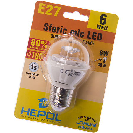 Bec Led Sferic E27 6 W Hepol