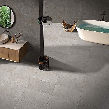 Gresie interior/exterior portelanata Cesarom Cementino, gri, mat, aspect ciment, PEI 4, 9 mm, 30 x 60 cm